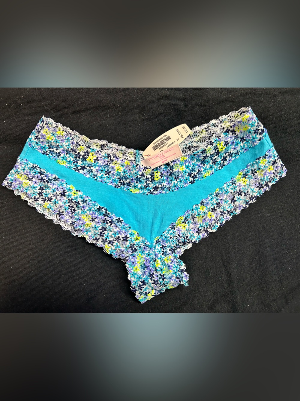Victoria’s Secret Lace-Trim Floral Cheeky Panty in Aqua Sz XS